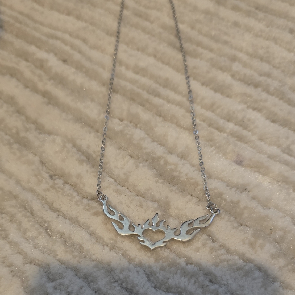 Silver Heart Flame Necklace